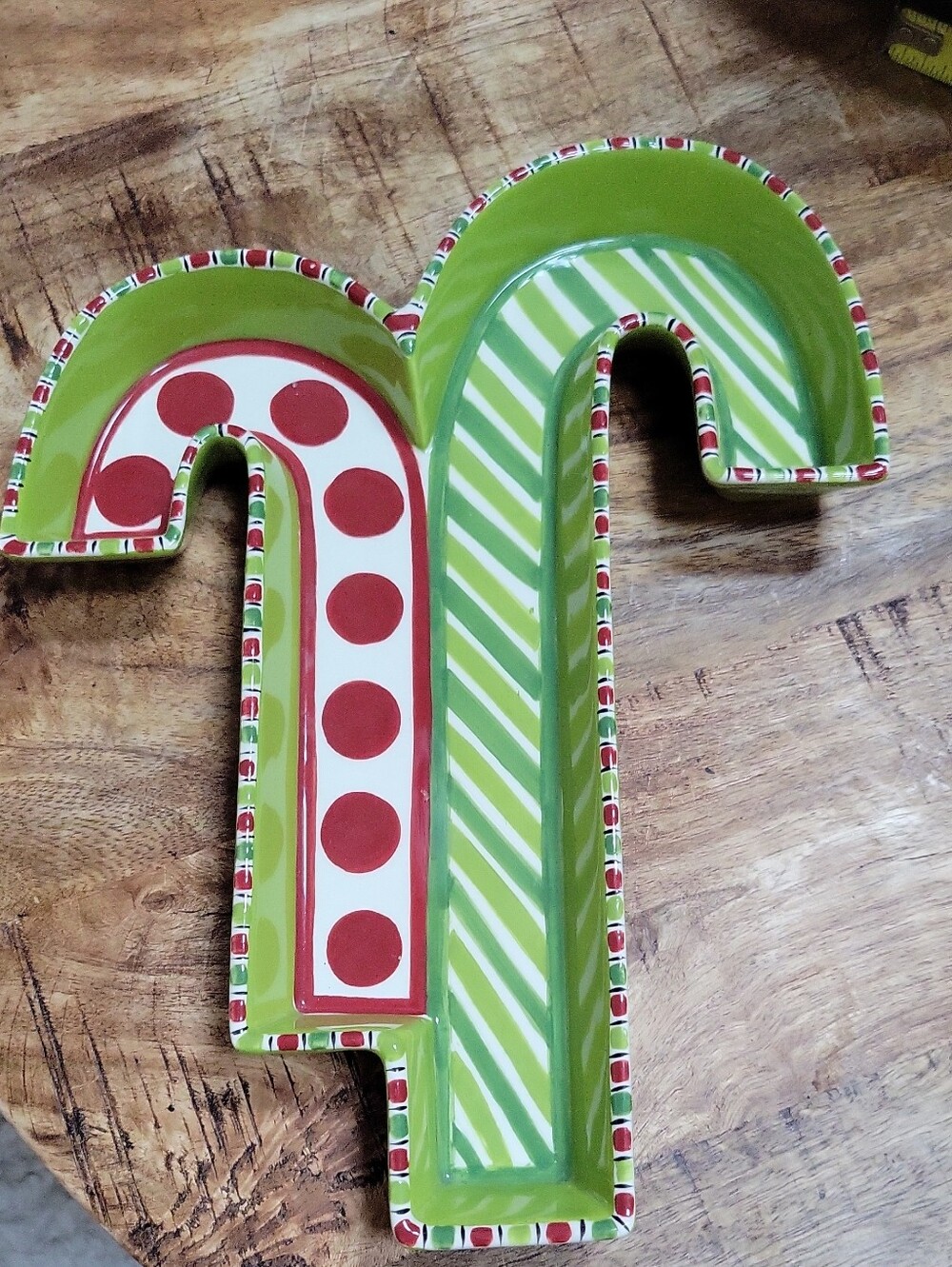M.Bagwell Cafco Festive Green & Red Candy Cane Holiday Dish